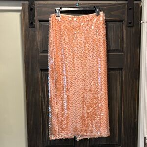 NWT Toccin Leilani Pencil Midi Skirt- Sequin Peach/Mango Multi